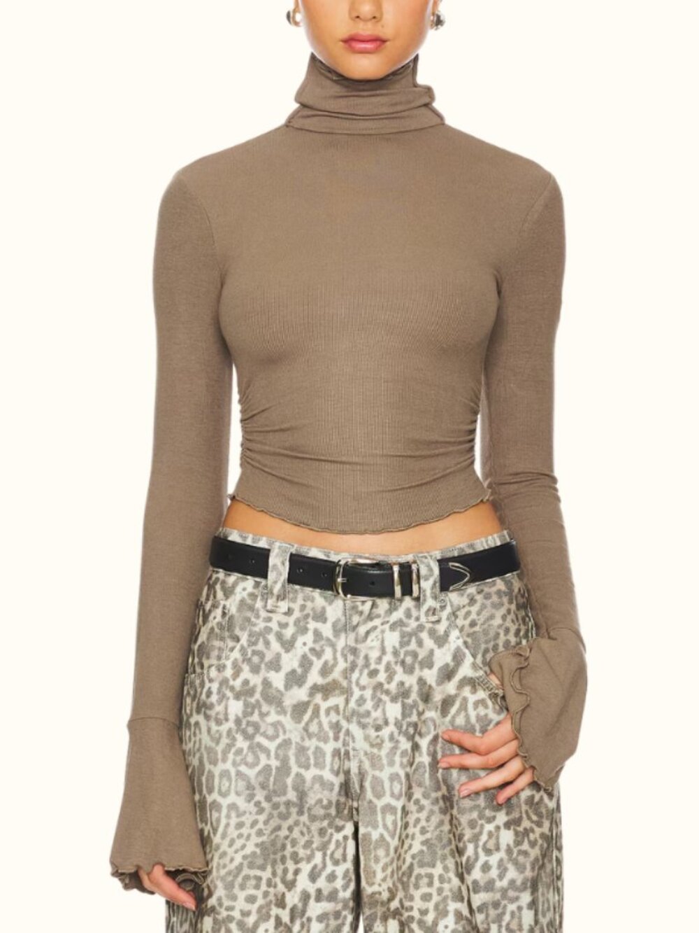 Lovers + Friends Bell Sleeve Ribbed Turtleneck Top